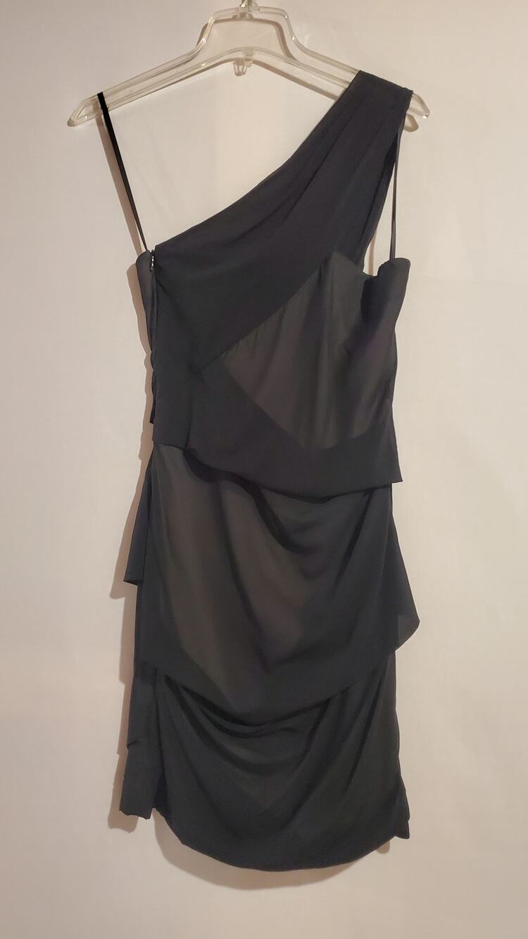 Rag & Bone Silk One Shoulder Tiered Layered Sheath Dress Womens Size 4 Black LBD